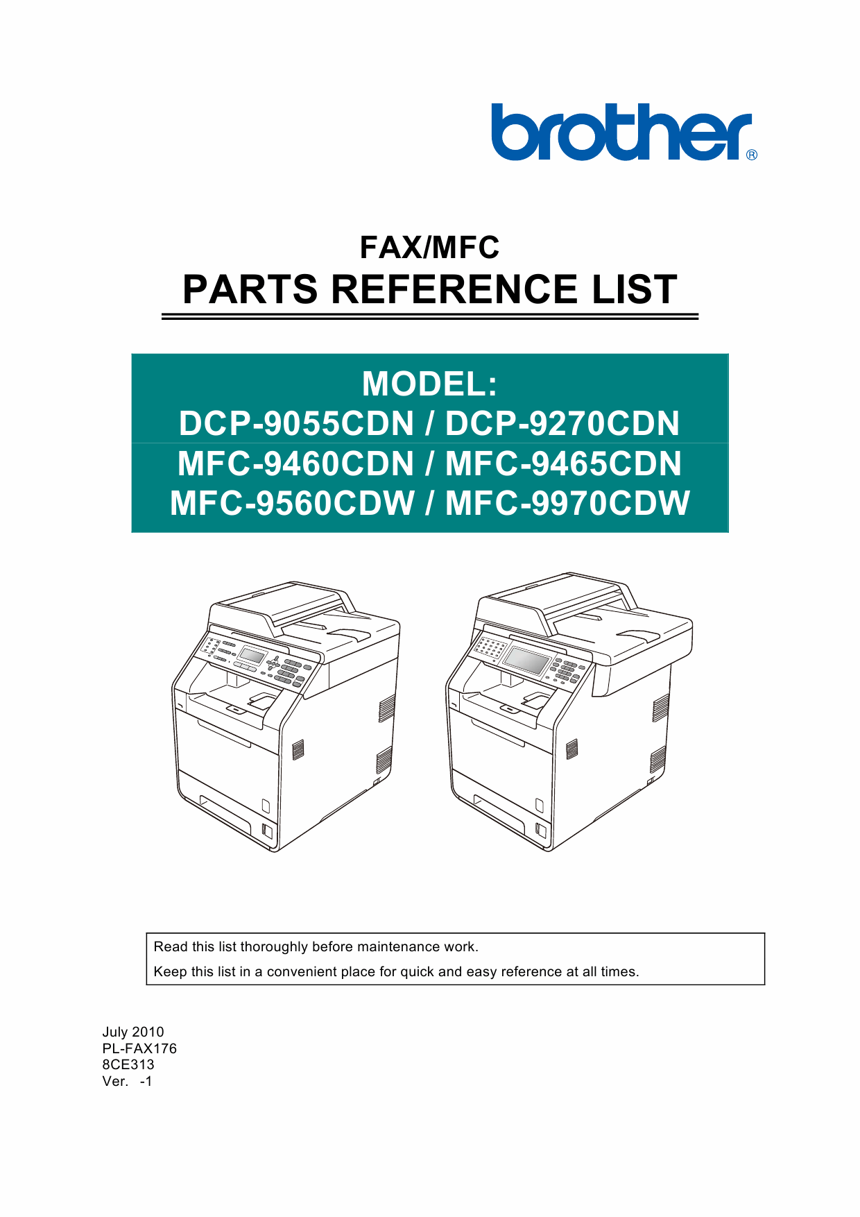 Brother LaserMFC 9460 9465 9560 9970 CDN DCP9055 9270 CDN Parts Reference